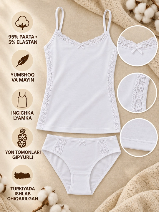 Ayollar uchun mayka va trusik to‘plami, 95% paxta, 5% elastan