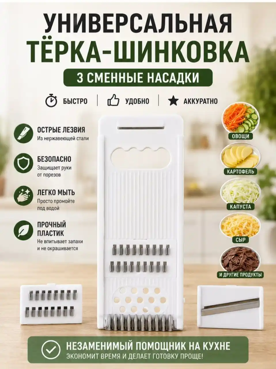 5 tasi 1 da sabzavot uchun terka, nasadkali qirg‘ich va meva-sabzavot kesgich