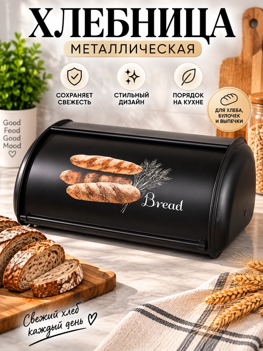 Металлическая хлебница с крышкой — хранение хлеба и выпечки без лишней влаги - 