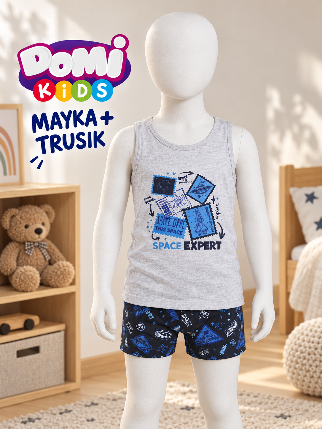 O‘g‘il bolalar uchun mayka va trusik to‘plami, 2 xil rangda, paxta-elastan - 