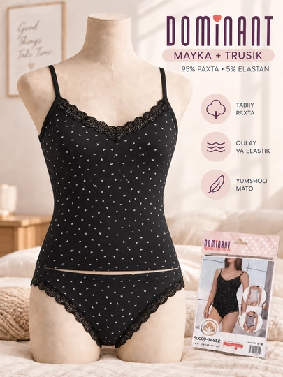 Ayollar uchun Dominant to‘plami - mayka va trusiklar, 95% paxta, 5% elastan - 