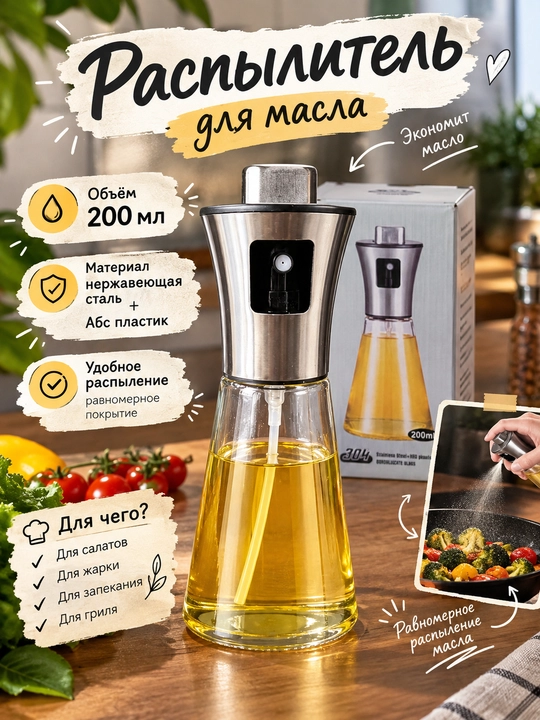 Moy purkagich, 200 ml, oshxona uchun shisha sprey idishi - 