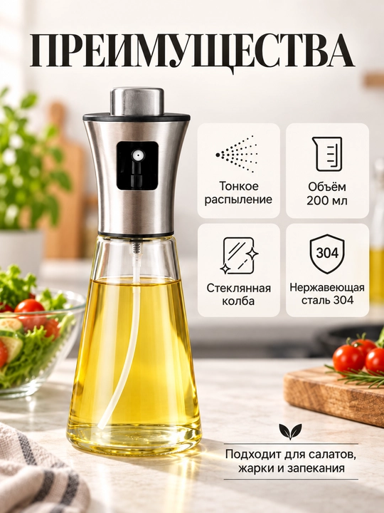 Распылитель для масла, 200 мл, стеклянная бутылка-спрей для кухни