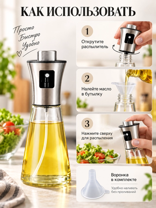 Распылитель для масла, 200 мл, стеклянная бутылка-спрей для кухни