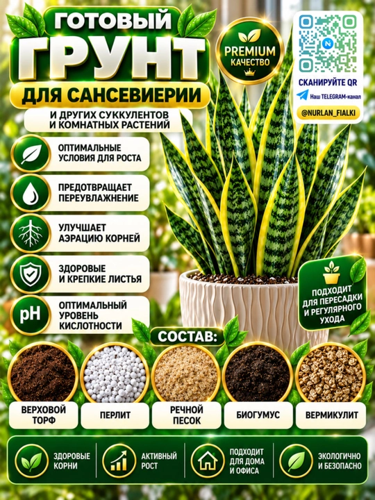 Готовый профессиональный авторский грунт для сансевиерии - 