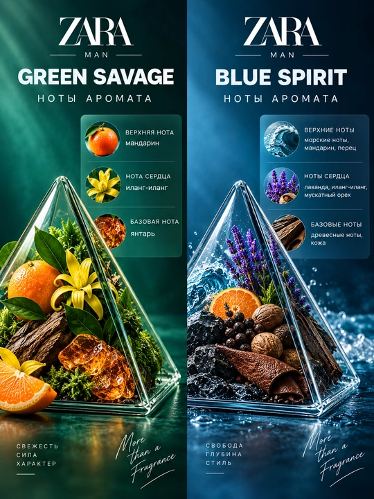 Туалетная вода для мужчин ZARA Green Savage 100 мл + Blue Spirit, 100 мл