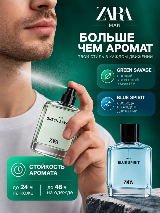 Туалетная вода для мужчин ZARA Green Savage 100 мл + Blue Spirit, 100 мл