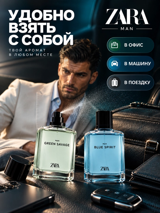 Туалетная вода для мужчин ZARA Green Savage 100 мл + Blue Spirit, 100 мл
