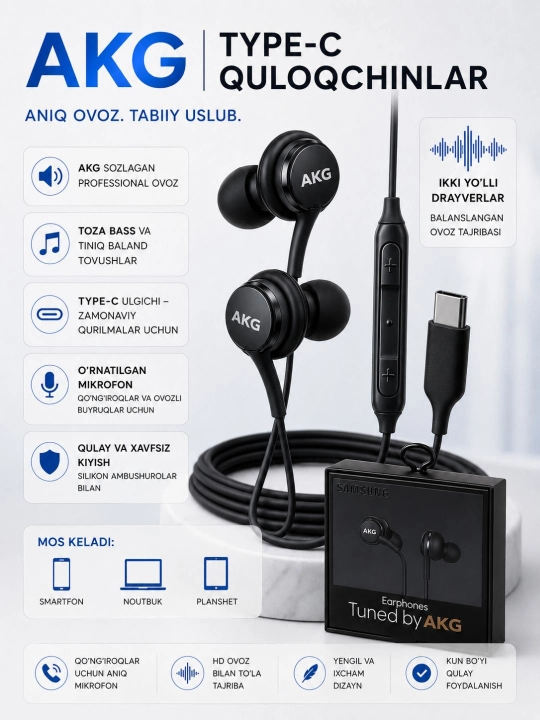 Type-C Stereo simli Samsung AKG quloqchinlari - 
