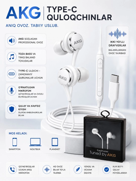 Type-C Stereo simli Samsung AKG quloqchinlari - 