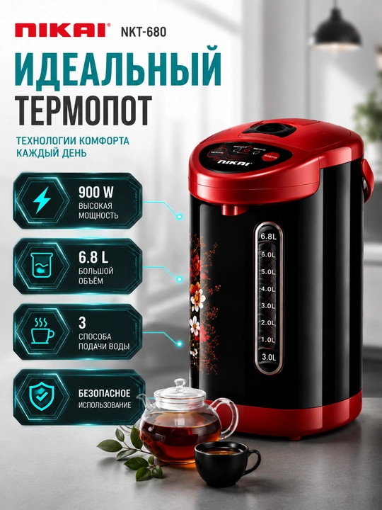 Термопот Nikai NKT-680, 6.8 л, 900 Вт
