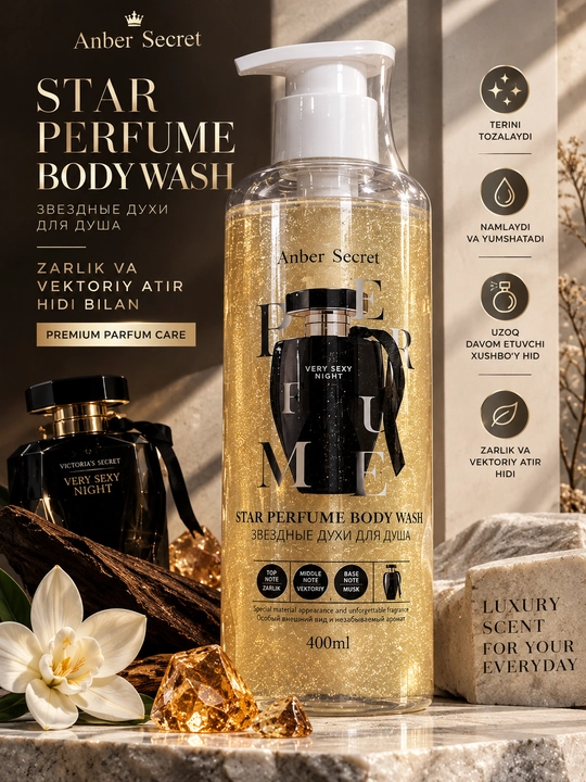 Anna Secret dush geli, atir hidli mayin zarli, tana uchun parfyumli gel, 400 ml  - 