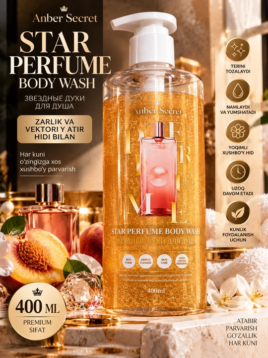 Anna Secret dush geli, atir hidli mayin zarli, tana uchun parfyumli gel, 400 ml  - 