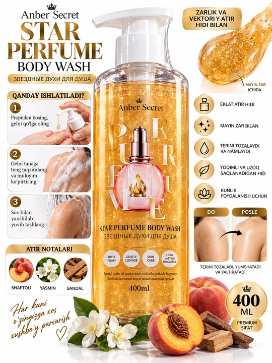 Anna Secret dush geli, atir hidli mayin zarli, tana uchun parfyumli gel, 400 ml 