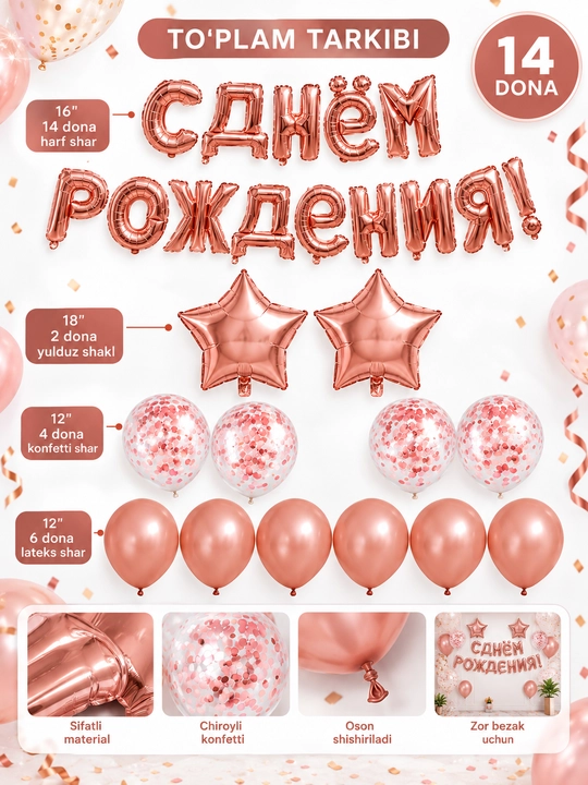 Набор шаров Happy Birthday на день рождения, фольгированные буквы, праздничный декор
