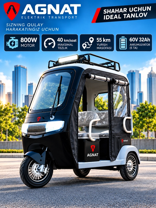 Elektr Skuter Tritsikl AGNAT A18 Max  – 800W, 60V 32Ah, 40 km/soat, 55 km, Tentli - 