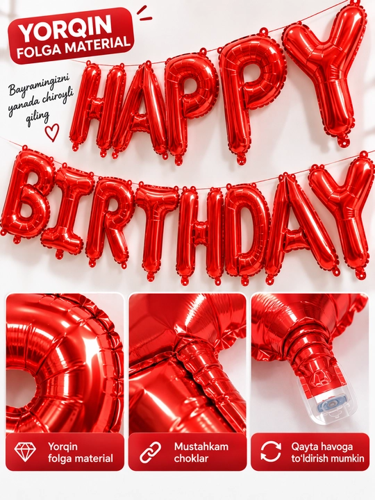 Набор шаров Happy Birthday на день рождения, фольгированные буквы, праздничный декор