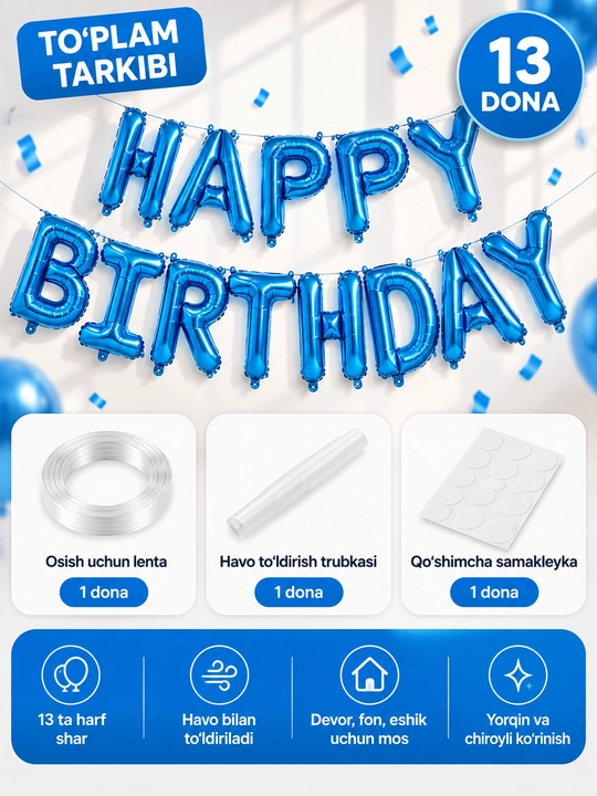 Набор шаров Happy Birthday на день рождения, фольгированные буквы, праздничный декор