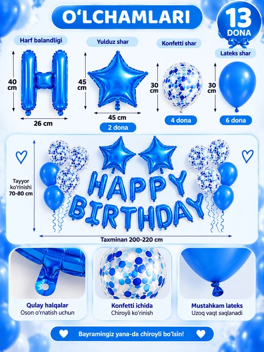 Набор шаров Happy Birthday на день рождения, фольгированные буквы, праздничный декор