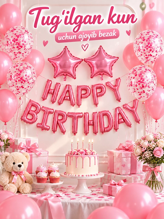 Happy Birthday shar nabori, tug‘ilgan kun uchun folgali harf sharlar, bayram bezagi