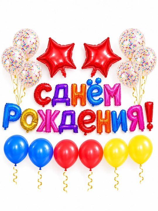 Набор шаров Happy Birthday на день рождения, фольгированные буквы, праздничный декор