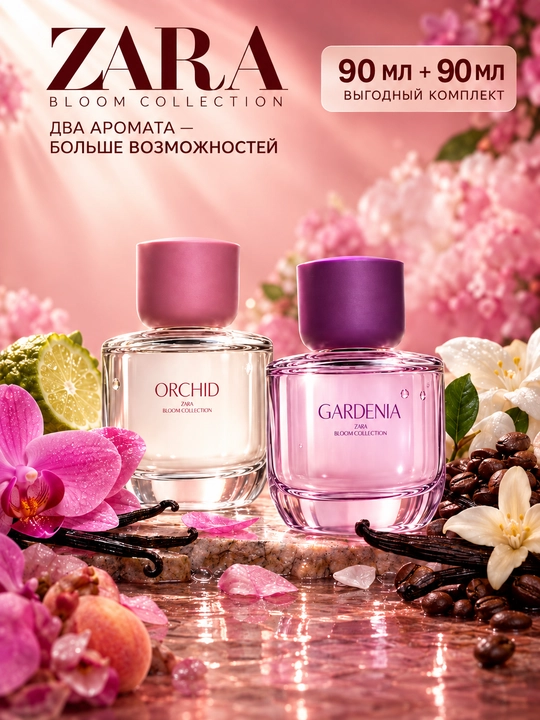 Парфюмерная вода Zara Gardenia + Orchid, для женщин 30+30, 90+90, мл