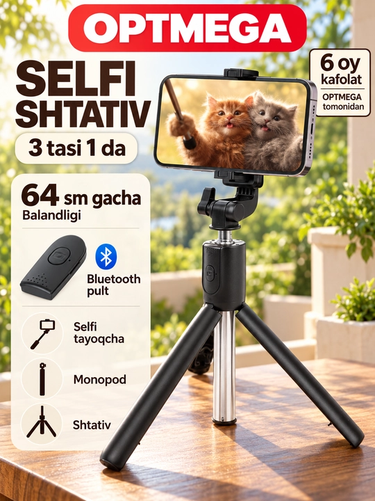 Selfi tayoqcha, shtativ, tripod, led chiroq, stabilizator, telefon uchun shtativ - 