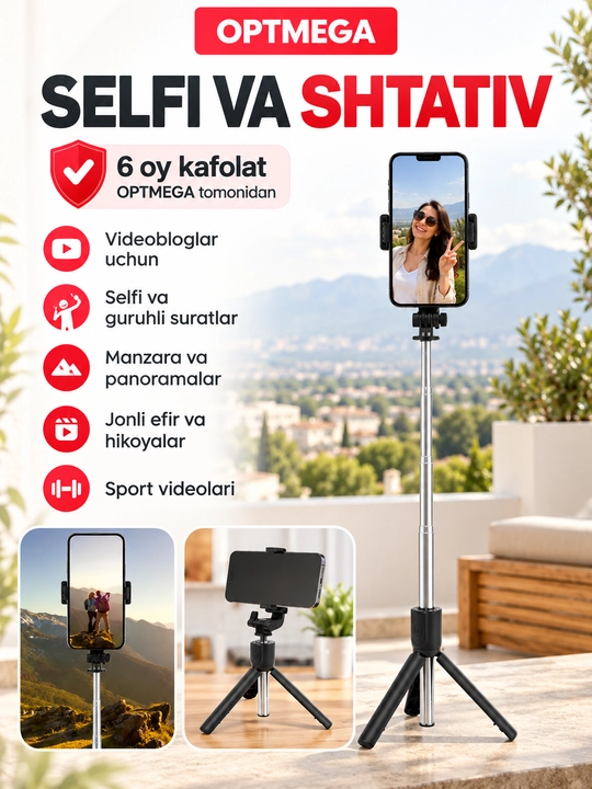 Selfi tayoqcha, shtativ, tripod, led chiroq, stabilizator, telefon uchun shtativ