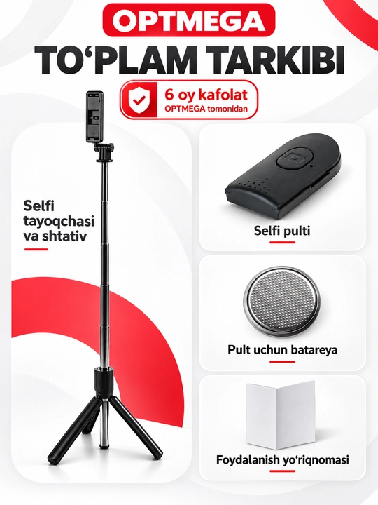 Selfi tayoqcha, shtativ, tripod, led chiroq, stabilizator, telefon uchun shtativ
