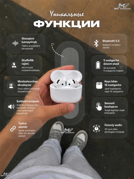 Simsiz quloqchin Pods 4 ANC bluetooth naushnik barcha smartfonlar uchun (ANC ishlaydi)