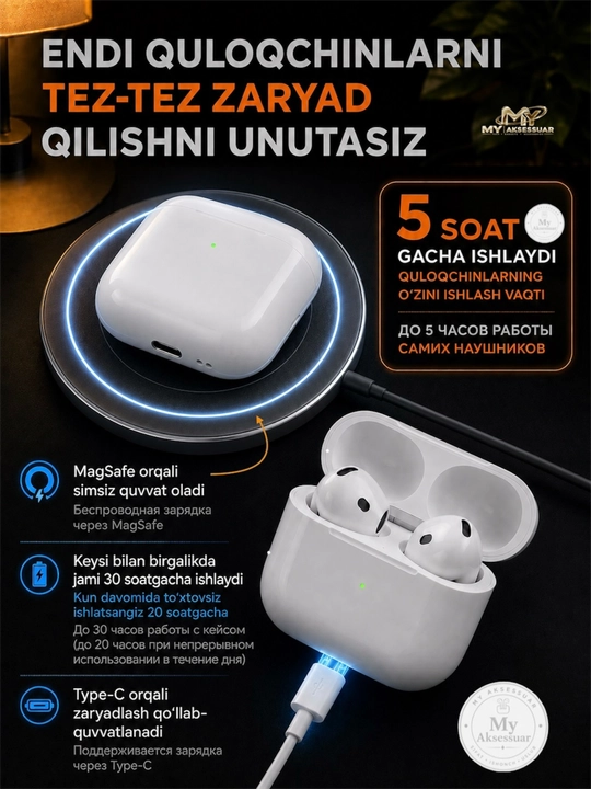 Simsiz quloqchin Pods 4 ANC bluetooth naushnik barcha smartfonlar uchun (ANC ishlaydi)