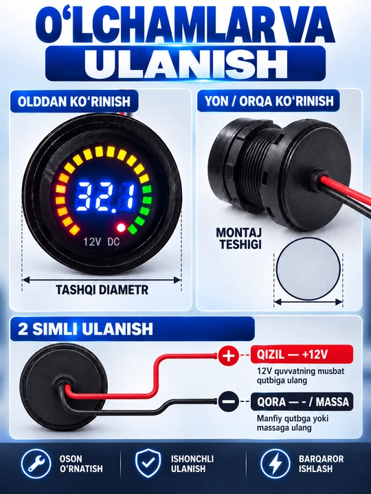 Raqamli voltmetr, 12V akkumulyator kuchlanishini nazorat qilish