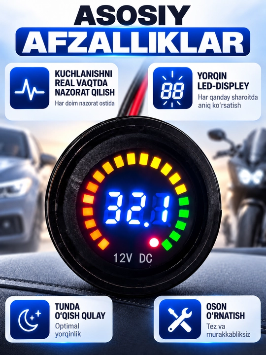 Raqamli voltmetr, 12V akkumulyator kuchlanishini nazorat qilish