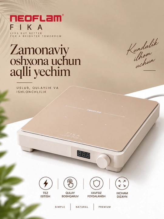 NEOFLAM FIKA Elektr induksion plita, , stol usti, shisha-keramik, elektr plita - 