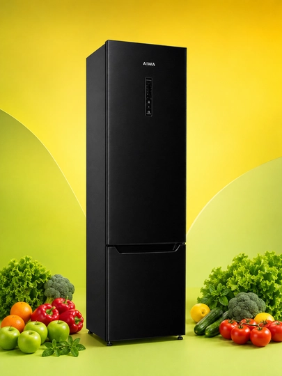 AIWA ikki kamerali qora sovutgich, pastki muzlatish kamerali, 195 × 60 × 65 sm - 