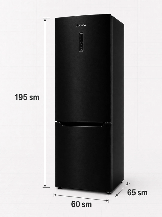 AIWA ikki kamerali qora sovutgich, pastki muzlatish kamerali, 195 × 60 × 65 sm