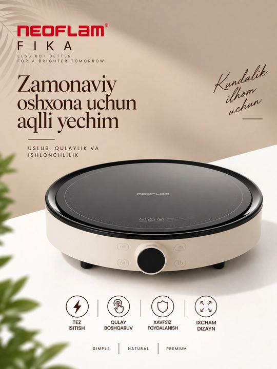 NEOFLAM FIKA Dumaloq induksion plita, elektr stol plitasi - 