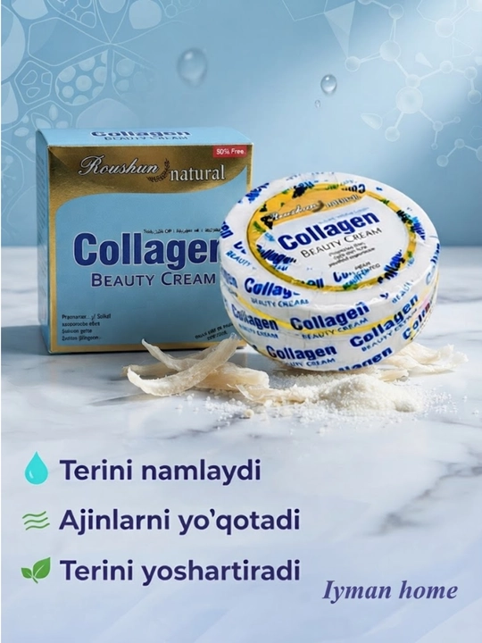 Kollagen krem yuz uchun, yoshartiruvchi, oqartiruvchi, ajinlarga qarshi, tabiiy kollagen - 