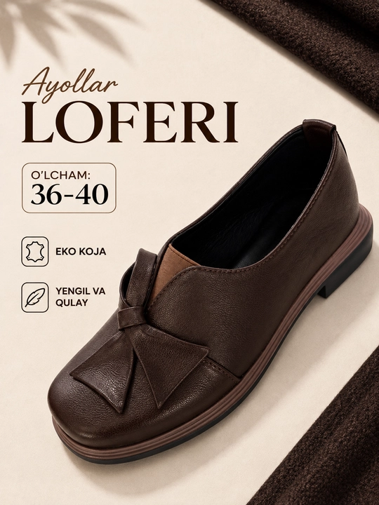 Ayollar uchun loferlar, o'qish va ofis uchun mos klassik tufli, past poshnali, 36-40 - 