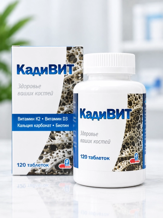 Kadivit, kalsiy + D3, K2 MK-7 vitaminlari va biotin, tabletkalar - 