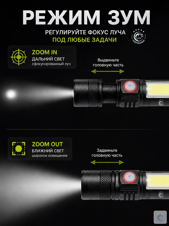 LED fonar — kuchli va ko‘p funksiyali, baliq ovlash, turizm va ish uchun, 11 xil model