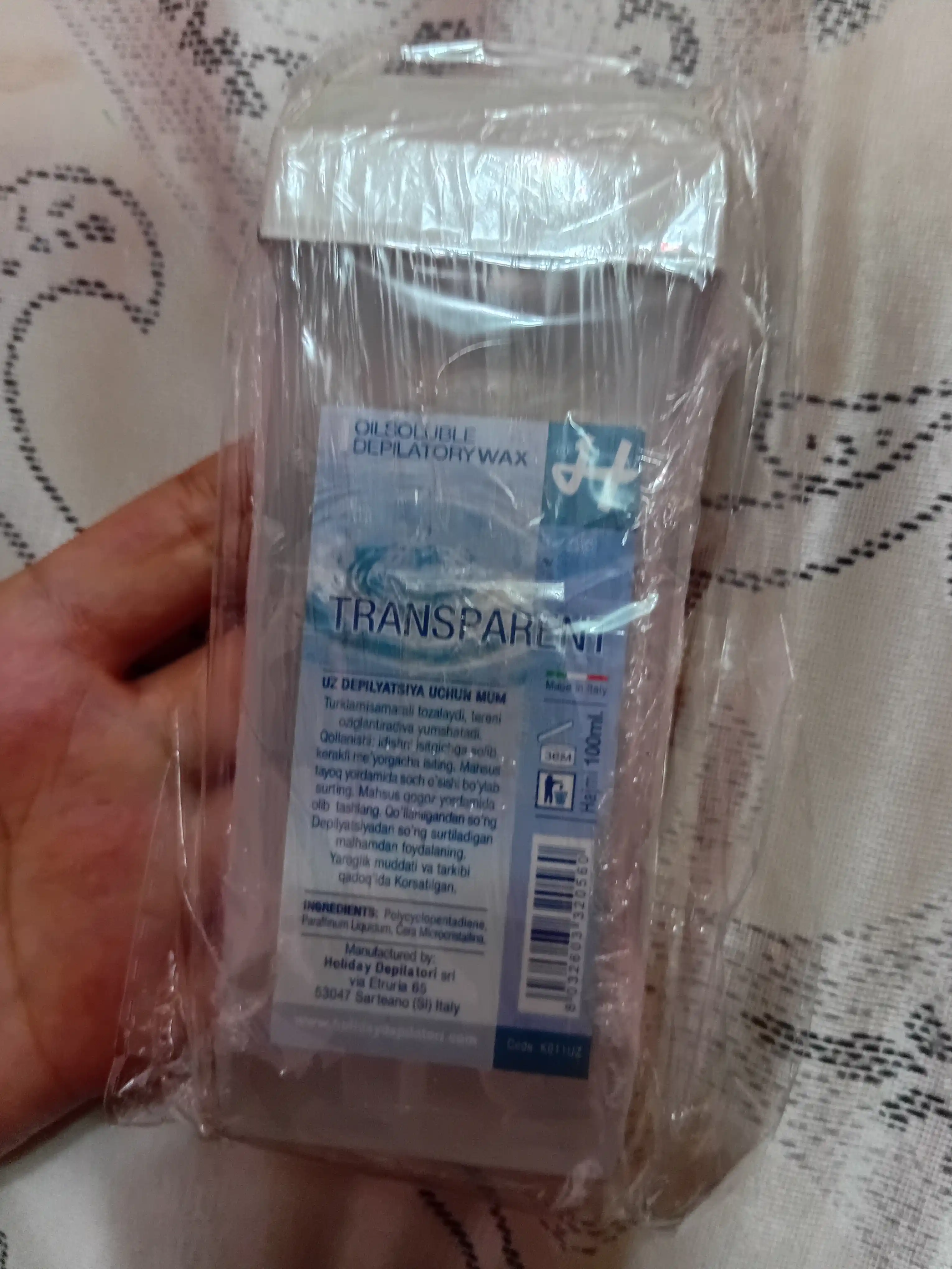 Holiday Trasparente Professional depilyatsiya uchun kartridj mumi, 100 ml