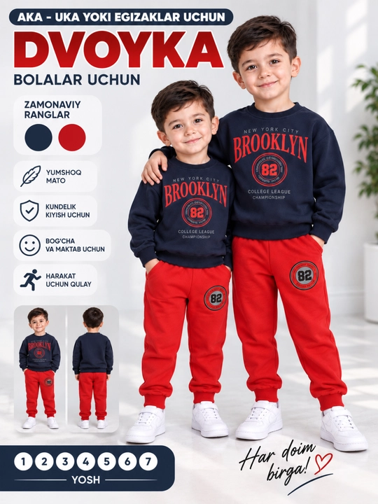 O‘g‘il bolalar uchun kuzgi dvoyka sport kostyumi ,qulay va kundalik kiyim 1-6 yosh