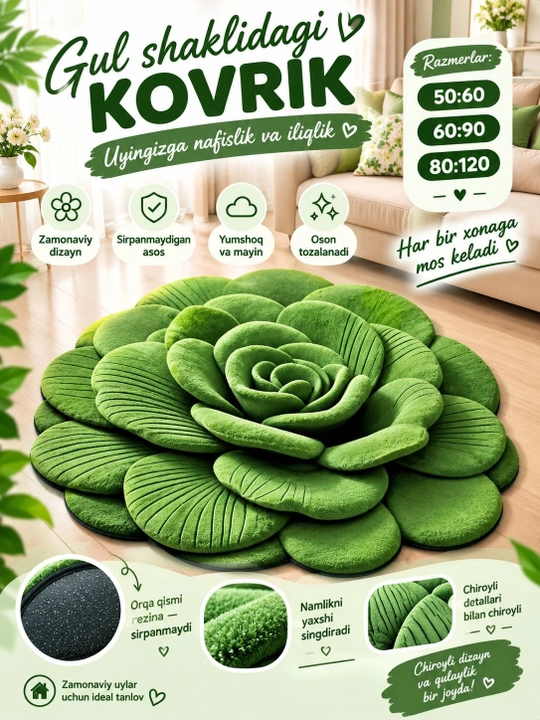 Нескользящий резиновый коврик с 3D-эффектом для ванной, кухни и туалета - 