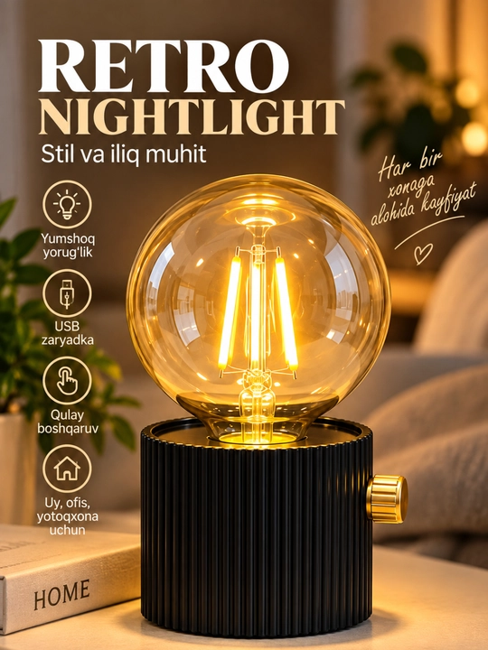 Stol svetilnigi yog‘och oyoqli, matoli abajurli tungi chiroq, USB lampa, yotoqxona uchun - 