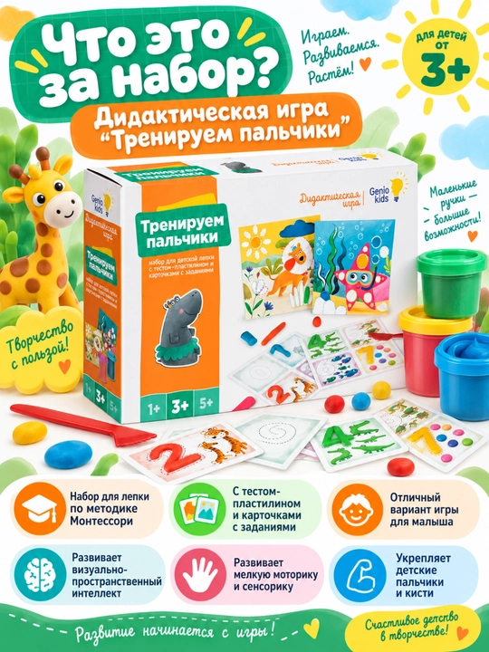 Набор для детской лепки GENIO KIDS-DIDACTICS Xamir-plastilin, Тренируем пальчики