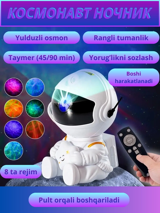 Tungi proyektor LED pultli "Kosmonavt" yulduzli osmon, yulduzli osmon lazerli proyektori - 