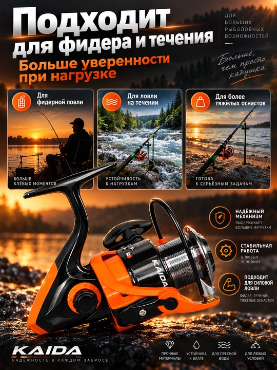 Катушка для спиннинга безынерционная для рыбалки KAIDA