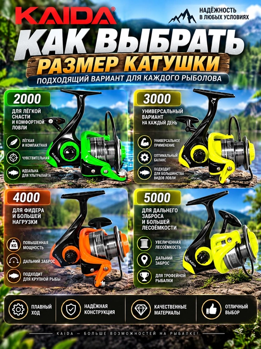 Катушка для спиннинга безынерционная для рыбалки KAIDA
