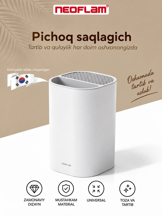 NEOFLAM Pichoqlar va oshxona anjomlari uchun taglik, oq, BPA FREE, universal - 